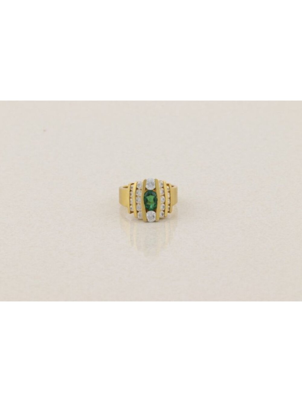 18k Gold Over Sterling Silver Lab Created Emerald & Cubic Zirconia Ring Size 7 - Picture 5 of 9